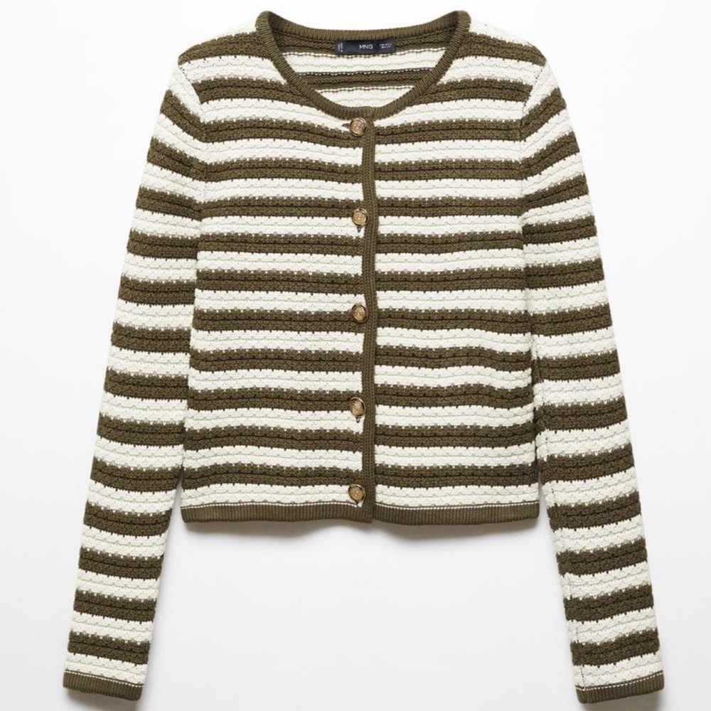 Mango Striped Cardigan with Jewel Buttons